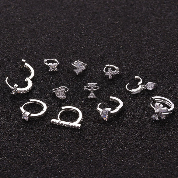 Metal Small Earrings For Cartilage Piercing Inlaid With Zircon And Flower Pattern For Women