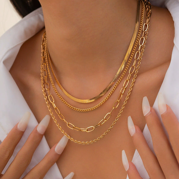 Metal Snake Bone Chain Geometric Style Necklace For Women Electroplated