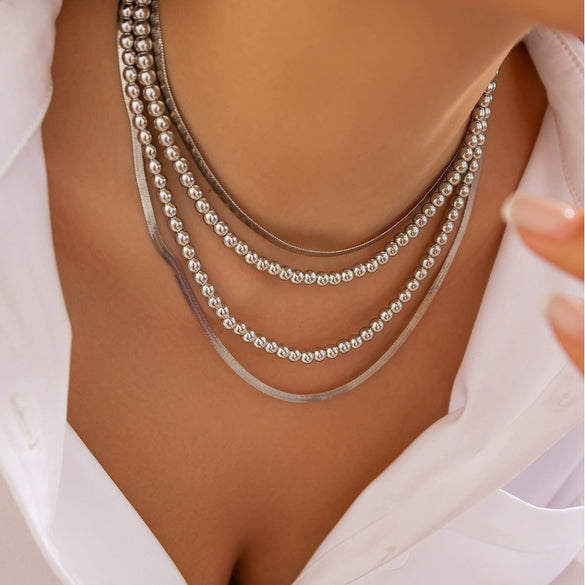 Metal Snake Bone Chain Geometric Style Necklace For Women Electroplated