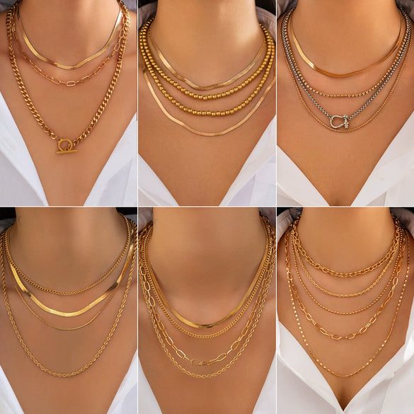 Metal Snake Bone Chain Geometric Style Necklace For Women Electroplated