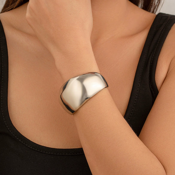 Metal Snake Stripe Wide Open Bracelet For Women Niche Style Electroplated
