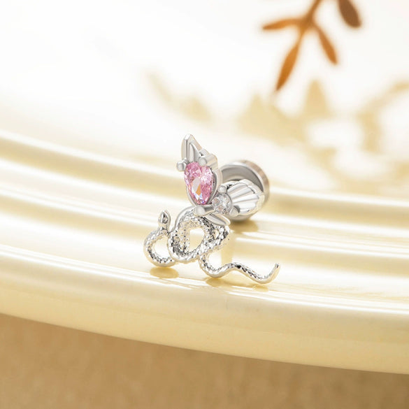 Metal Snakeshaped Doubleheaded Screw Ear Nail With Bow Pattern Electroplated For Women