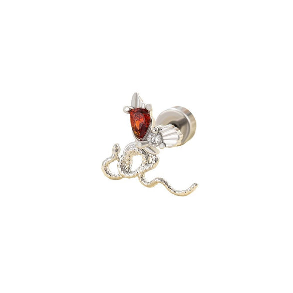 Metal Snakeshaped Doubleheaded Screw Ear Nail With Bow Pattern Electroplated For Women