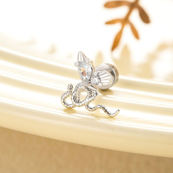 Metal Snakeshaped Doubleheaded Screw Ear Nail With Bow Pattern Electroplated For Women