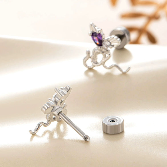 Metal Snakeshaped Doubleheaded Screw Ear Nail With Bow Pattern Electroplated For Women