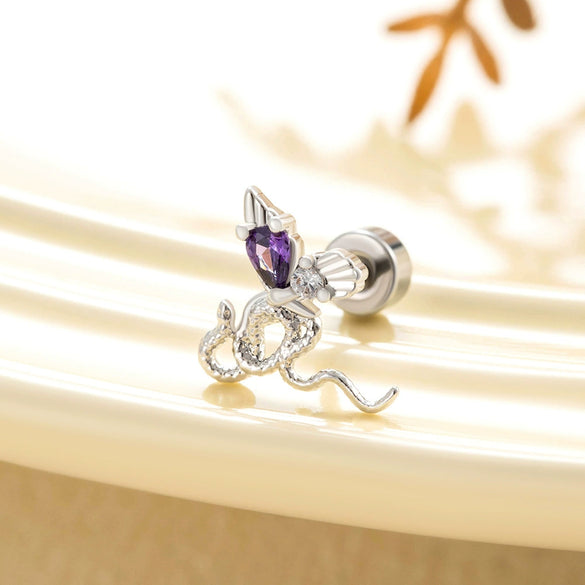 Metal Snakeshaped Doubleheaded Screw Ear Nail With Bow Pattern Electroplated For Women