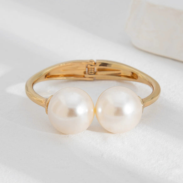 Metal Spring Bracelet Punk Stacked Multilayer Geometric Ins Style For Women With Big Pearl And Electroplating