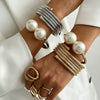 Metal Spring Bracelet Punk Stacked Multilayer Geometric Ins Style For Women With Big Pearl And Electroplating