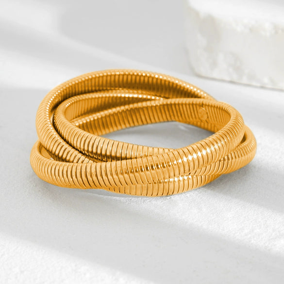 Metal Spring Bracelet Punk Stacked Multilayer Geometric Ins Style For Women With Big Pearl And Electroplating