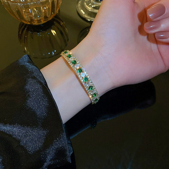 Metal Square Geometric Diamondencrusted Zircon Open Bracelet