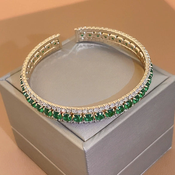 Metal Square Geometric Diamondencrusted Zircon Open Bracelet