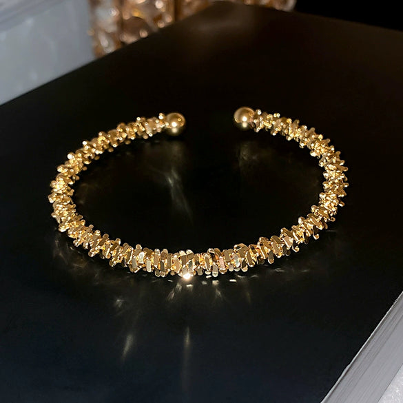 Metal Square Geometric Diamondencrusted Zircon Open Bracelet