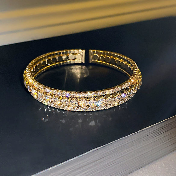 Metal Square Geometric Diamondencrusted Zircon Open Bracelet