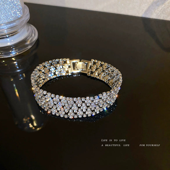 Metal Square Geometric Diamondencrusted Zircon Open Bracelet