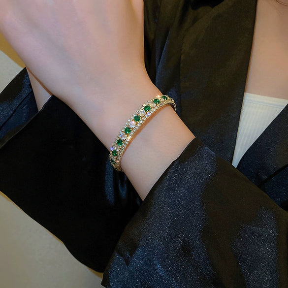Metal Square Geometric Diamondencrusted Zircon Open Bracelet