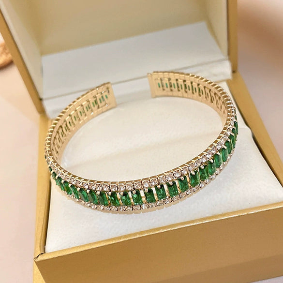 Metal Square Geometric Diamondencrusted Zircon Open Bracelet