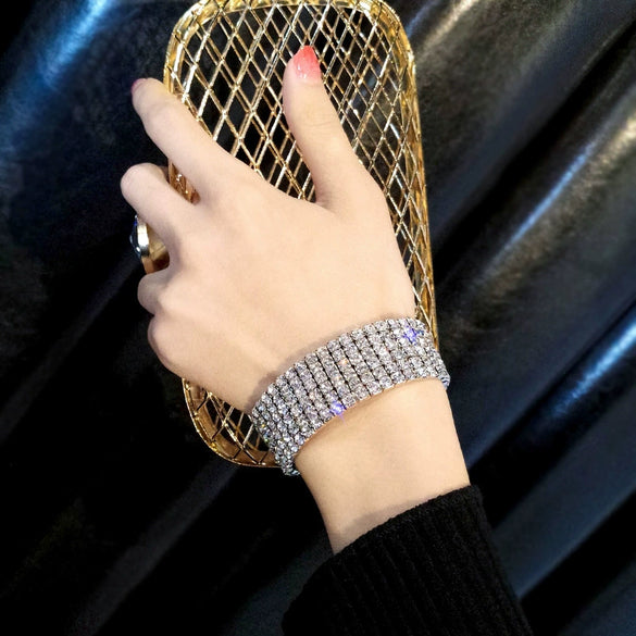 Metal Square Geometric Diamondencrusted Zircon Open Bracelet