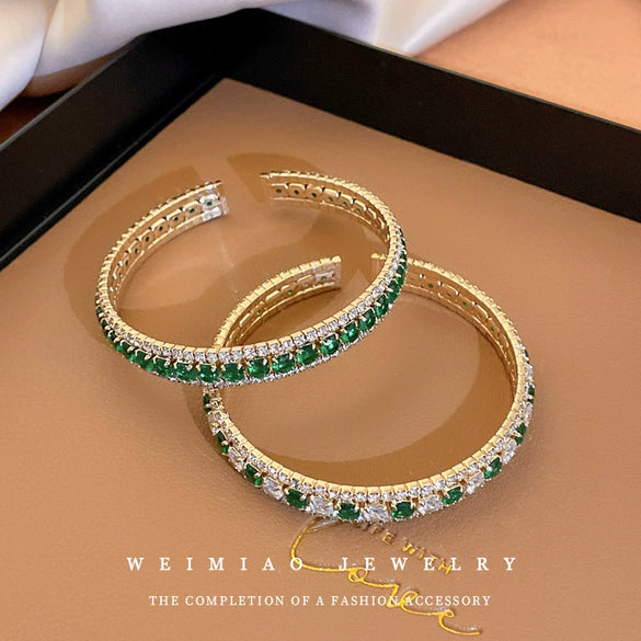 Metal Square Geometric Diamondencrusted Zircon Open Bracelet