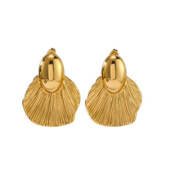 Metal Stainless Steel Geometric Leaf Earrings For Women With 18K Vacuum Plating In Furnace Unique Design Simple High End Sense
