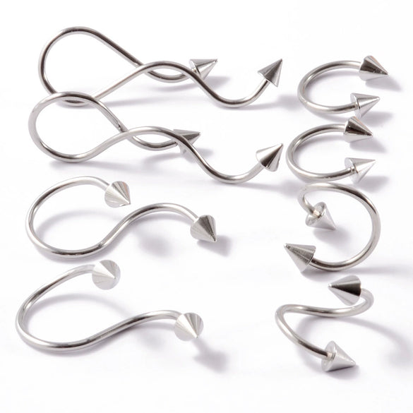 Metal Stainless Steel Geometric Pointed Cone Ball Winding Sshaped Piercing Ear Stud And Circle Cannula Nose Ring Electroplated