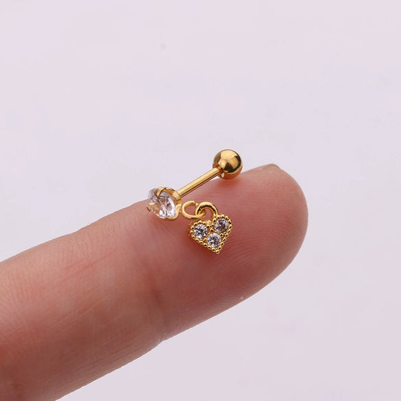 Metal Stainless Steel Heart Shaped Inlaid Zircon Cartilage Earrings