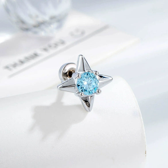 Metal Star Shaped Piercing Earrings Set With Zirconia Fashion Unisex