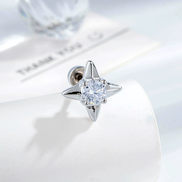 Metal Star Shaped Piercing Earrings Set With Zirconia Fashion Unisex