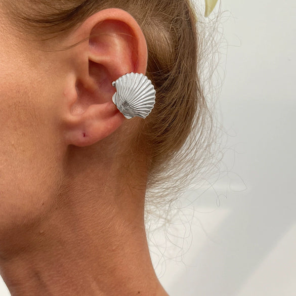 Metal Starfish Shell Cshaped Ear Clip And Flower Moon Earrings With Electroplating Star And Flower Pattern For Women