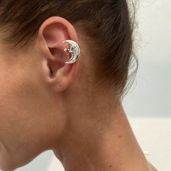 Metal Starfish Shell Cshaped Ear Clip And Flower Moon Earrings With Electroplating Star And Flower Pattern For Women