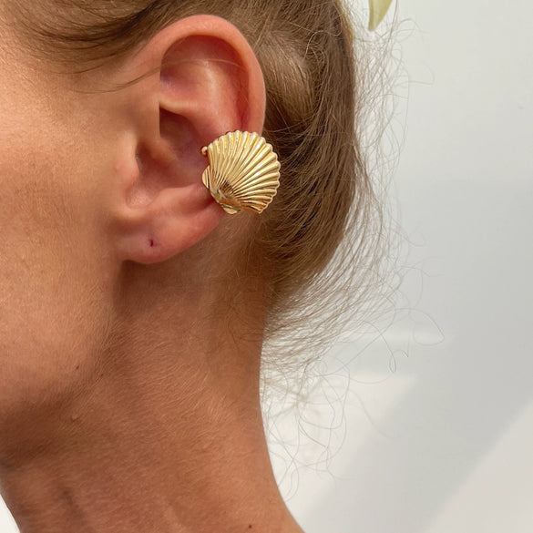 Metal Starfish Shell Cshaped Ear Clip And Flower Moon Earrings With Electroplating Star And Flower Pattern For Women