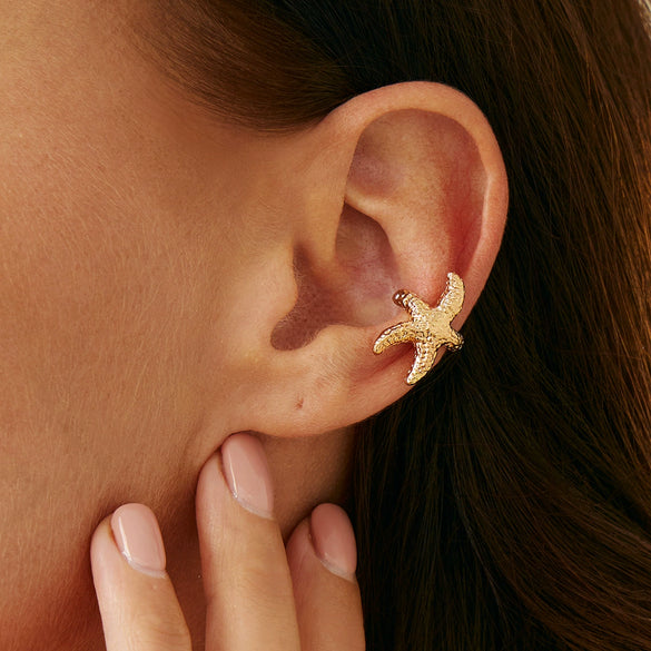 Metal Starfish Shell Cshaped Ear Clip And Flower Moon Earrings With Electroplating Star And Flower Pattern For Women