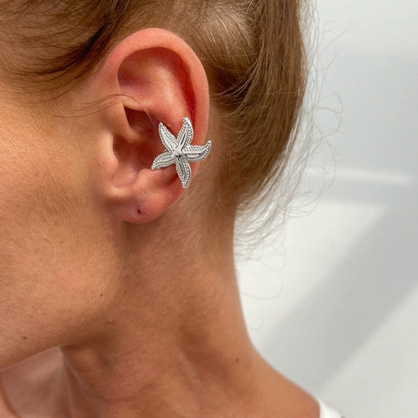 Metal Starfish Shell Cshaped Ear Clip And Flower Moon Earrings With Electroplating Star And Flower Pattern For Women
