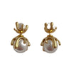 Metal Stud Earrings Copper S925 Silver Needle Pearl Inlaid Geometric Style For Women