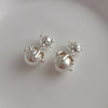 Metal Stud Earrings Copper S925 Silver Needle Pearl Inlaid Geometric Style For Women