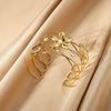 Metal Style Flowers Leaves Petals Open Circle Stainless Steel Gold Platinum Electroplated Bracelet For Women