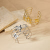 Metal Style Flowers Leaves Petals Open Circle Stainless Steel Gold Platinum Electroplated Bracelet For Women