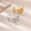 Metal Style Flowers Leaves Petals Open Circle Stainless Steel Gold Platinum Electroplated Bracelet For Women