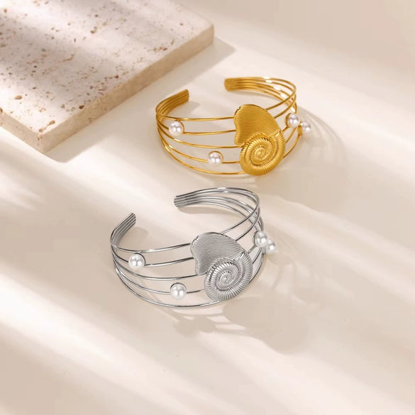 Metal Style Flowers Leaves Petals Open Circle Stainless Steel Gold Platinum Electroplated Bracelet For Women