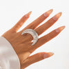 Metal Sunflower Leaf Moon Imitation Pearl Ring Geometric Flower Style Electroplated For Women