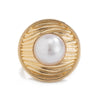 Metal Sunflower Leaf Moon Imitation Pearl Ring Geometric Flower Style Electroplated For Women