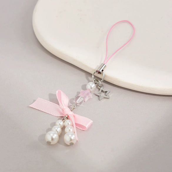 Metal Sweet Bow Strawberry Lollipop Star Keychain Mobile Phone Chain With Plants Flowers Pattern And Electroplating Processing