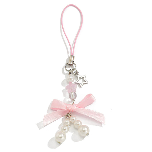 Metal Sweet Bow Strawberry Lollipop Star Keychain Mobile Phone Chain With Plants Flowers Pattern And Electroplating Processing