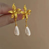Metal Tassel Earrings With Flower Pattern Electroplated In Silver Needle Style Fashion Light Luxury Cold Retro Allmatch Highend For Women