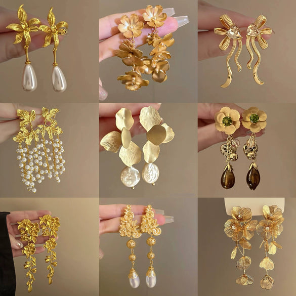 Metal Tassel Earrings With Flower Pattern Electroplated In Silver Needle Style Fashion Light Luxury Cold Retro Allmatch Highend For Women