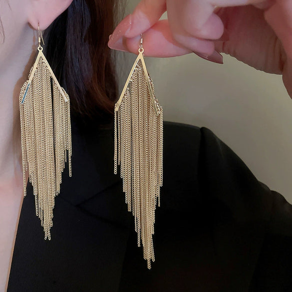 Metal Tassel Earrings With Flower Pattern Electroplated In Silver Needle Style Fashion Light Luxury Cold Retro Allmatch Highend For Women