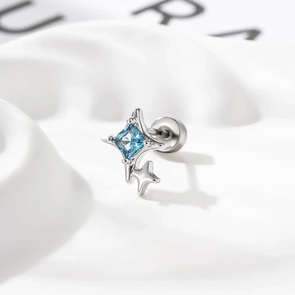 Metal Titanium Steel Double Head Screw Ear Bone Nail Star Earrings With Zirconia For Women