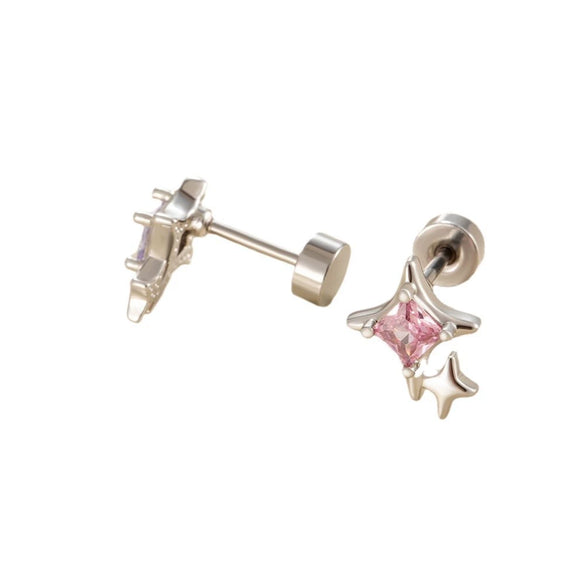 Metal Titanium Steel Double Head Screw Ear Bone Nail Star Earrings With Zirconia For Women