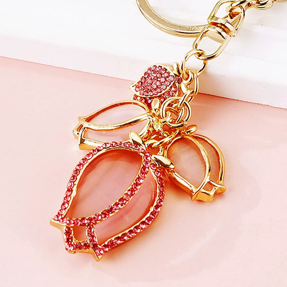 Metal Tulip Car Keychain And Bag Pendant For Female Cute Small Gift