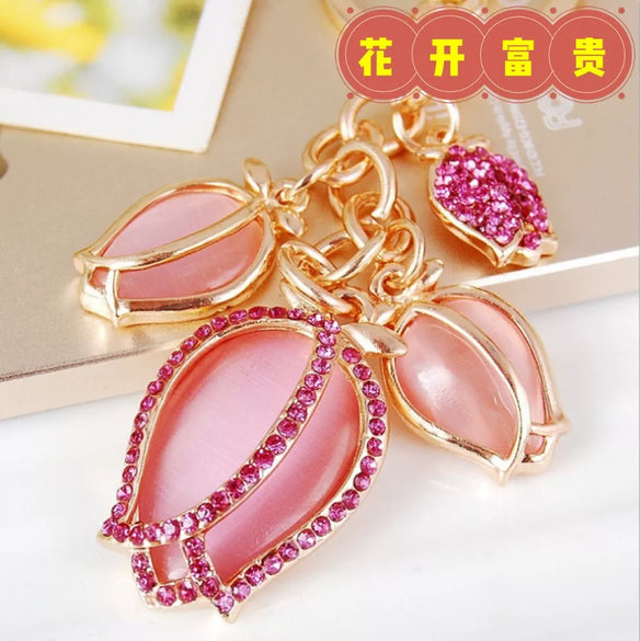 Metal Tulip Car Keychain And Bag Pendant For Female Cute Small Gift