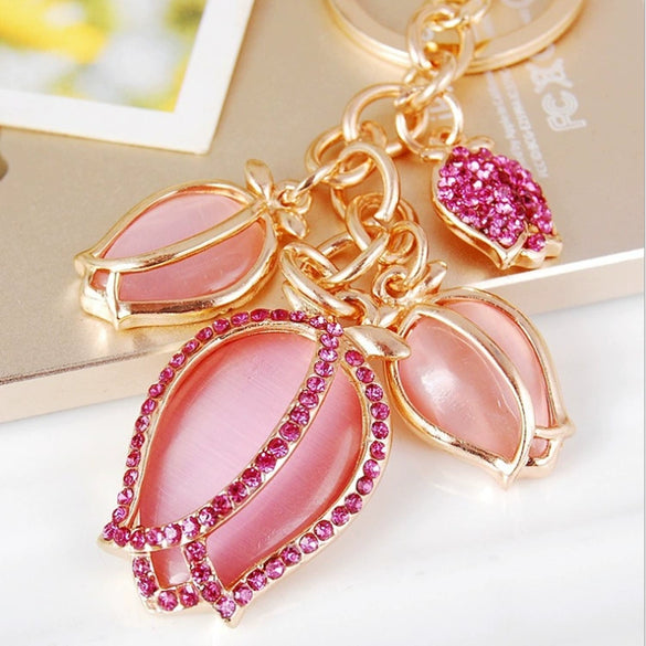 Metal Tulip Car Keychain And Bag Pendant For Female Cute Small Gift
